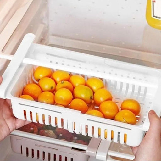 Πλαστικό συρτάρι - ράφι αποθήκευσης ψυγείου επεκτεινόμενο - Λευκό 4 τμχ GL-55474 - afasia.gr