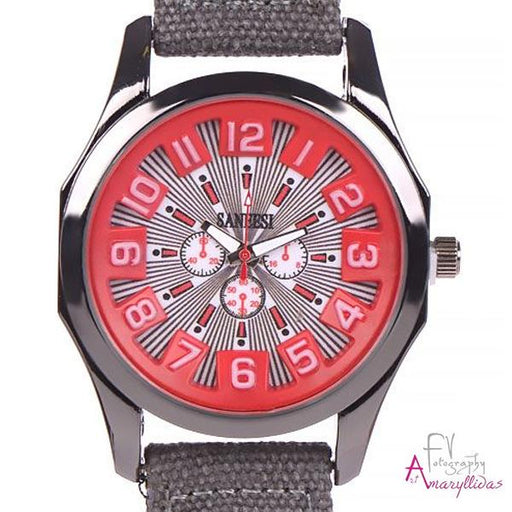 Unisex ρολόι χειρός με λαδί λουρί και κόκκινο καντράν by Amaryllida's Art collection - 21768 GL-21768 - afasia.gr