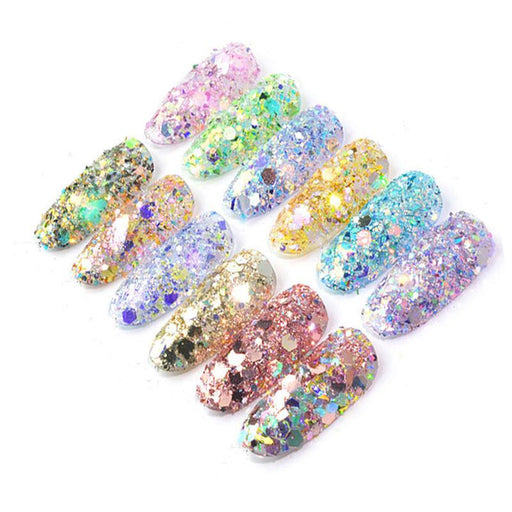 Κασετίνα με διακοσμητικά στρας νυχιών σε glitter - 12 χρώματα GL-55191 - afasia.gr