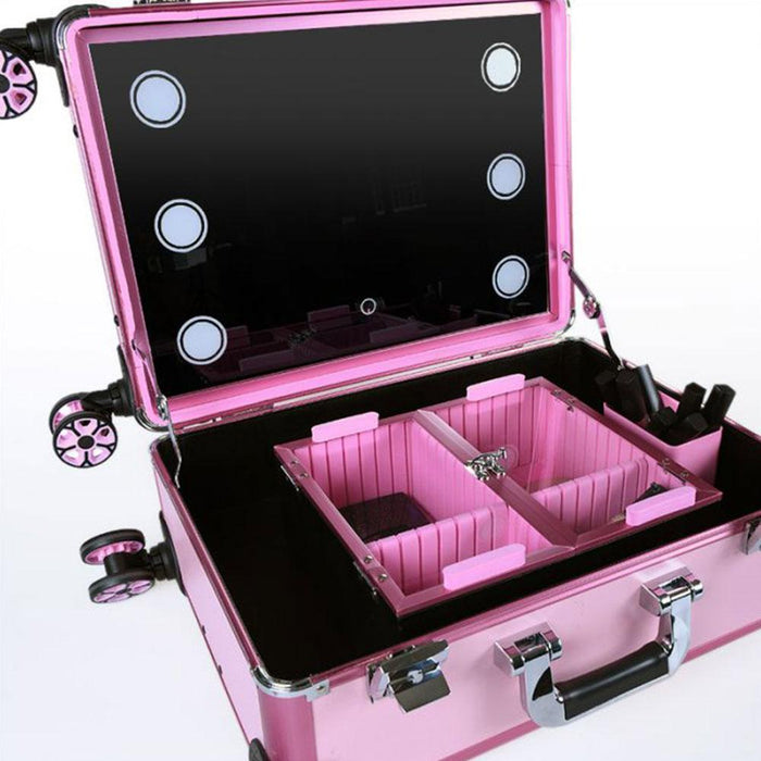 Βαλίτσα μεταφοράς Αισθητικής - Κομμωτικής - Μανικιούρ για επαγγελματίες - Με LED καθρέφτη και κουμπί Αφής - Ροζ Μεταλλικό GL-54412 - afasia.gr